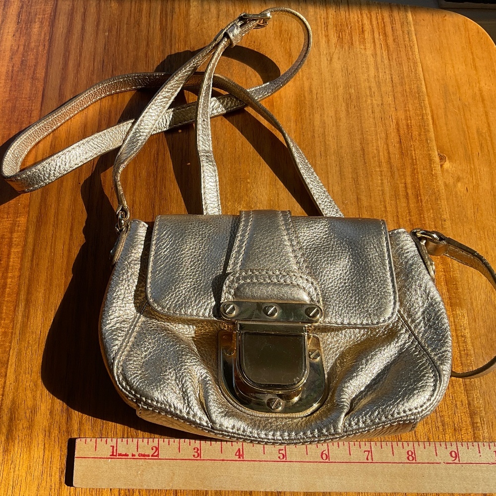 Michael Kors small pebbled gold leather crossbody